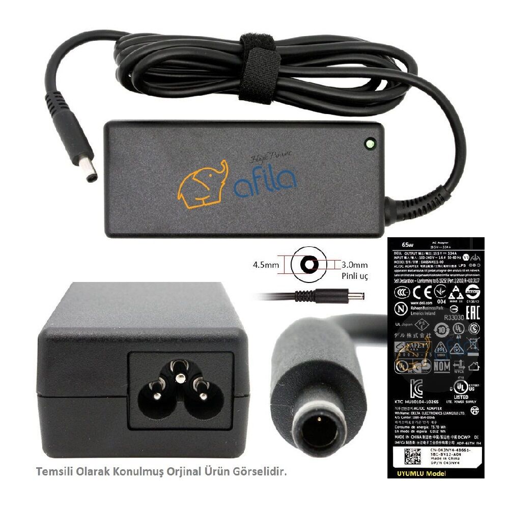 Dell Latitude 3520, 15-3520, L3520, P108F Notebook Adaptörü, Şarj Aleti Cihazı 65W