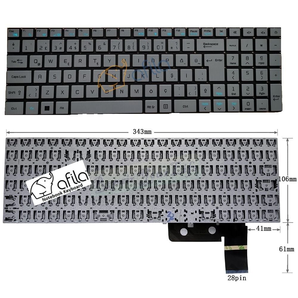 Casper Nirvana C500.1235-8V00T-G-F Notebook Klavyesi (Silver, Gri TR)