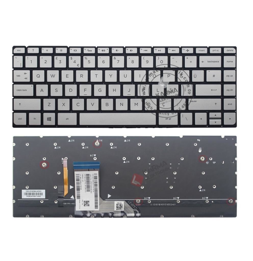 Hp Spectre 15-ap000 x360 Notebook Klavyesi - Silver - TR - Backlit