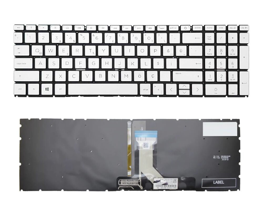 HP Pavilion 15-eh3000nt (7P627EA) Uyumlu Notebook Klavyesi, Laptop tuş Takımı (Silver, Gri TR) ışıklı