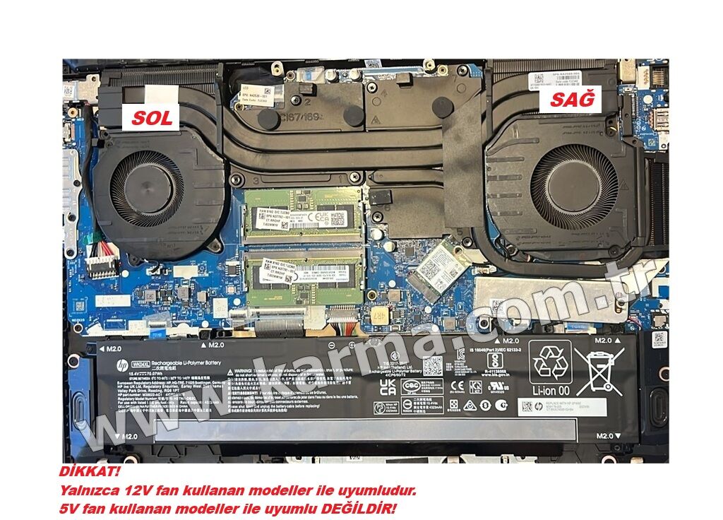 HP Victus Gaming 16-s0000nt (7Z4P7EA) Notebook Fanı - Ver.2 - 12Volt (Sağ Fan)