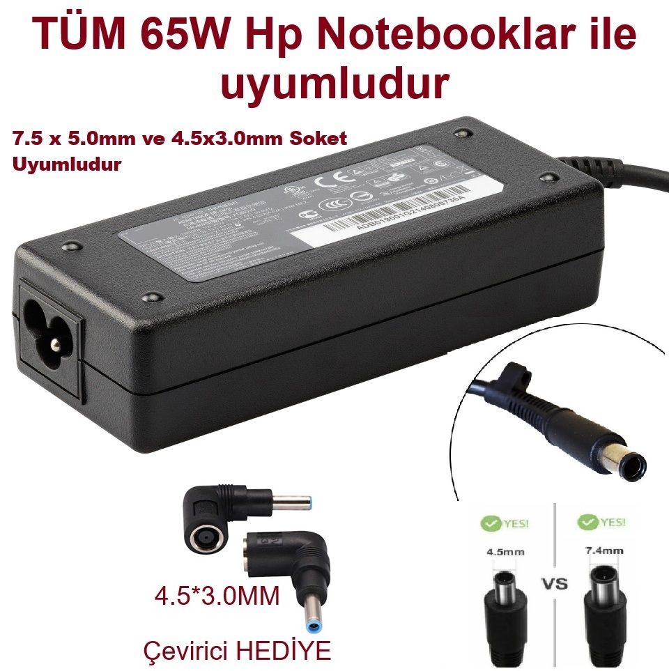 HP ProBook 450 G9 (6S6X0EA17) Uyumlu Notebook Şarj Adaptörü (65W) Universal