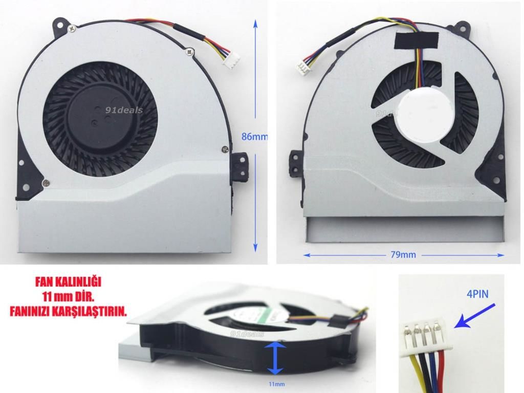 Asus X550, X550M, X550W Notebook Cpu Fanı Ver.2 (11-12mm)