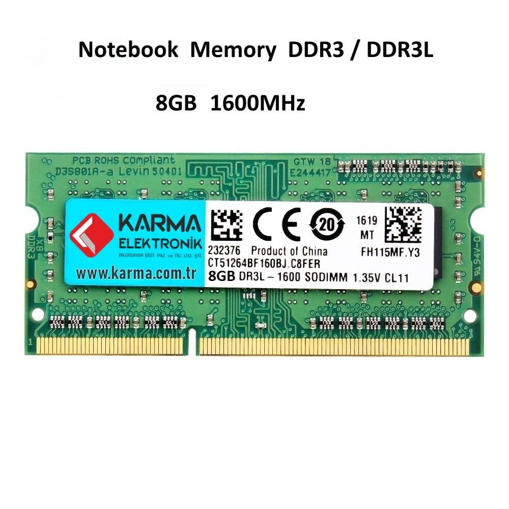 Afila NTB 8GB PC12800, 1600MHz DDR3L Notebook Ram Low Versiyon PC3L