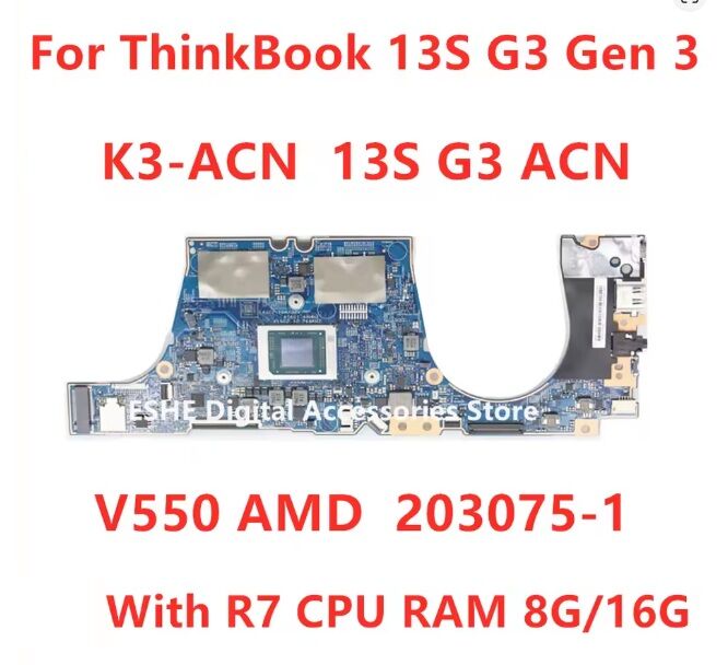 Lenovo ThinkBook 13s G3 Gen3 Notebook Anakartı, Mainboard V550 203075 -1 (AMD Ryzen 7 5800U 100-000000285)