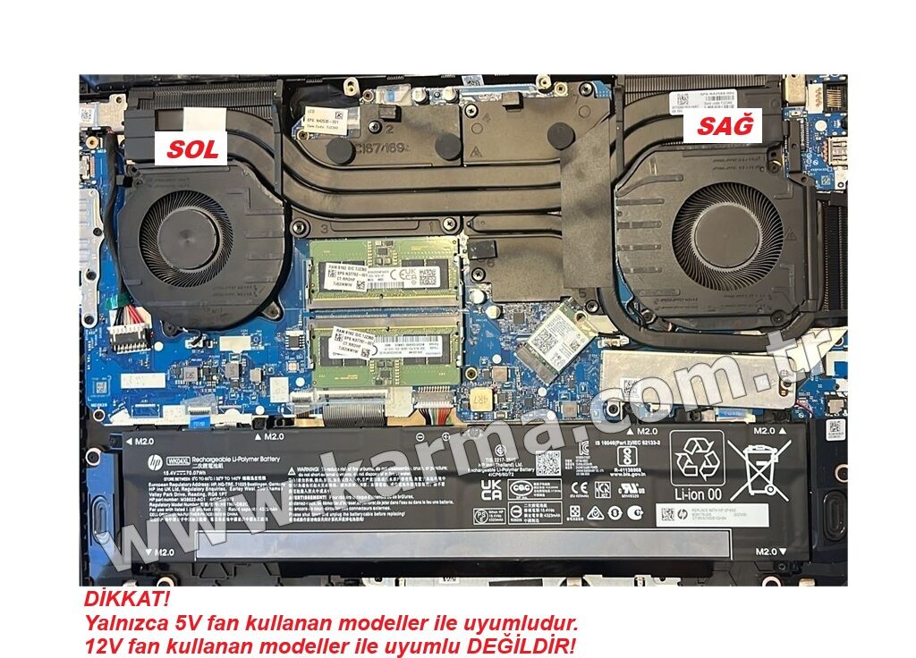 HP Victus Gaming 16-S0001NTA27 (7Z4L9EAA27) Notebook Fanı - Ver.1 - 5Volt (Sağ Fan)