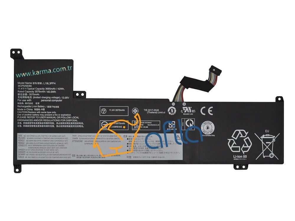 Lenovo L19C3PF6 Notebook Batarya Laptop Pil