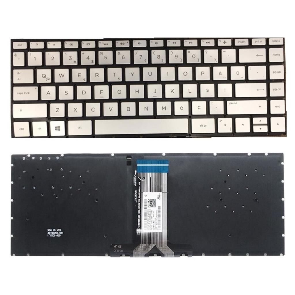 HP 240 G8 (34P71ES04) uyumlu Notebook Klavyesi, Laptop Tuş Takımı (Silver, Gri TR) ışıklı