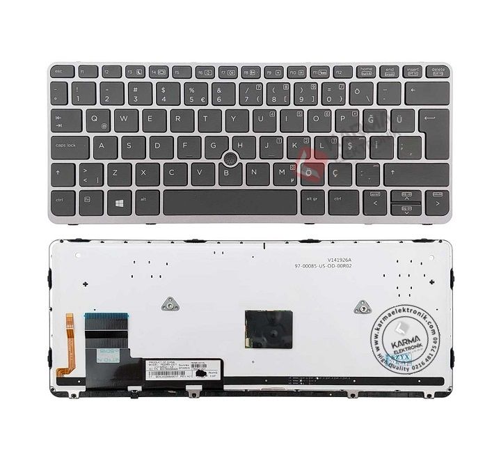 Hp Elitebook 820 G1 820 G2 Notebook Klavyesi, Siyah TR - Işıklı (Gri Çerçeveli)