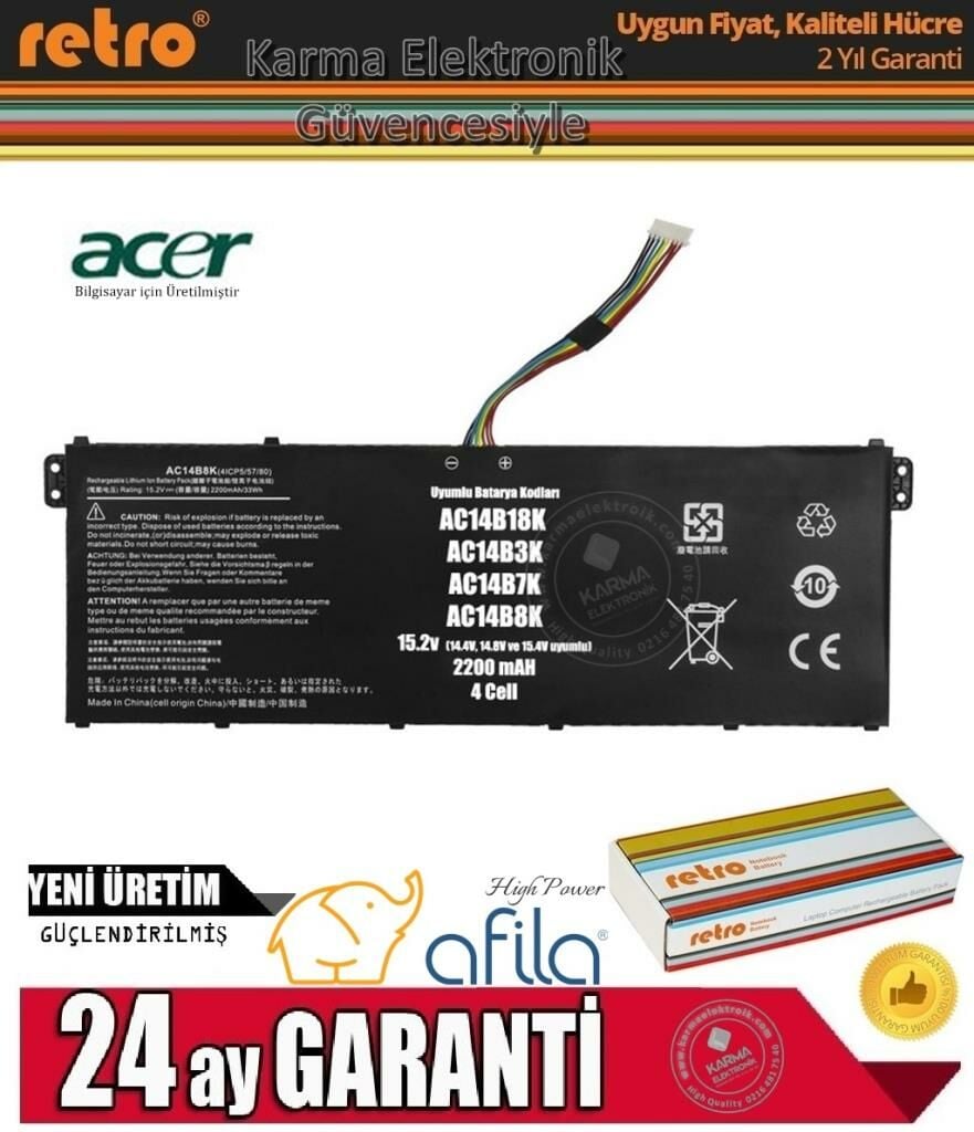 Acer Aspire ES1-572-33TK Notebook Batarya - Pili / Ver.2 - 4Cell / 15.2V