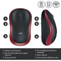 Logitech M185 Kablosuz Mouse Siyah - Kırmızı 910-002237