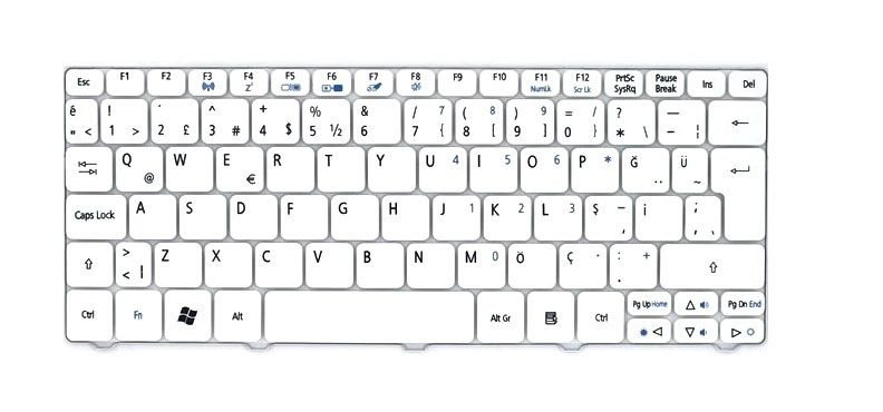 Acer Aspire One D255,D255-1549 Notebook Klavye Beyaz TR