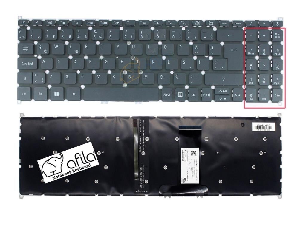 Acer Aspire 3 A315-55G Notebook Klavyesi, Laptop Tuş Takımı (Siyah TR) ışıklı