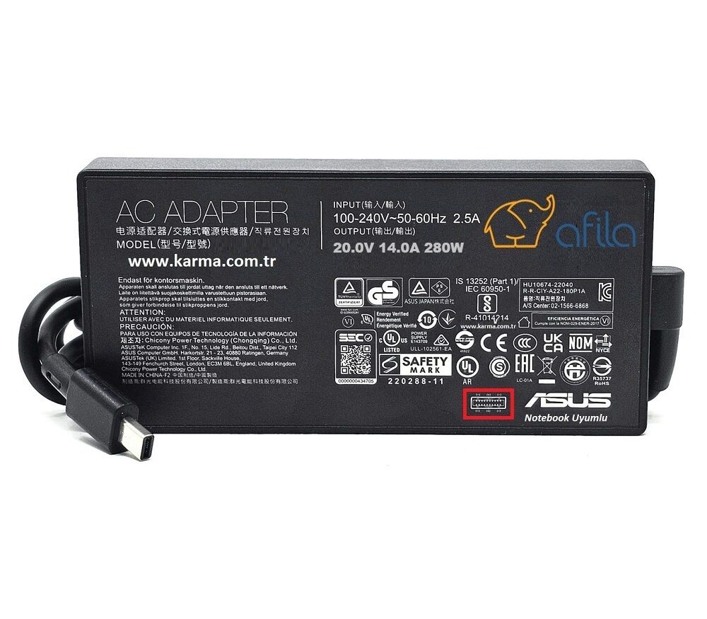 Asus ROG Strix G16 G615JMR-S5049-Gaming Notebook Adaptörü, Şarj Cihazı USB-C 3P(Compact Plug) 280w