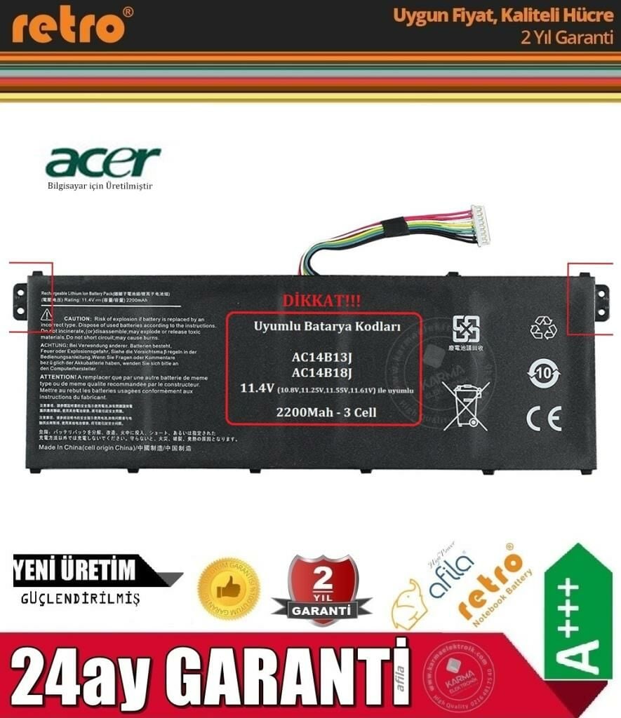 Acer Aspire 3 N19C1 Notebook Bataryası Pili / 2Cell 7.4V