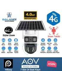 Balandi PRO-8200GIP 4mp 2 Kameralı E-Sim 4g AOV Solar Smart Kamera Güneş Panelli Hieasy Yazılım (360 Derece)