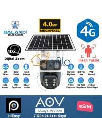 Balandi PRO-8200GIP 4mp 2 Kameralı E-Sim 4g AOV Solar Smart Kamera Güneş Panelli Hieasy Yazılım (360 Derece)