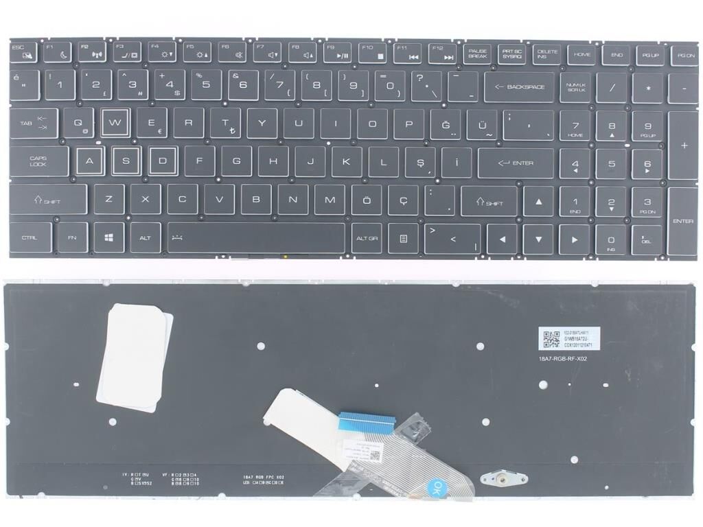 Casper Excalibur G870.1362-DFB0X-B Uyumlu Notebook Klavyesi, Laptop Tuş Takımı (Siyah TR) RGB Işıklı