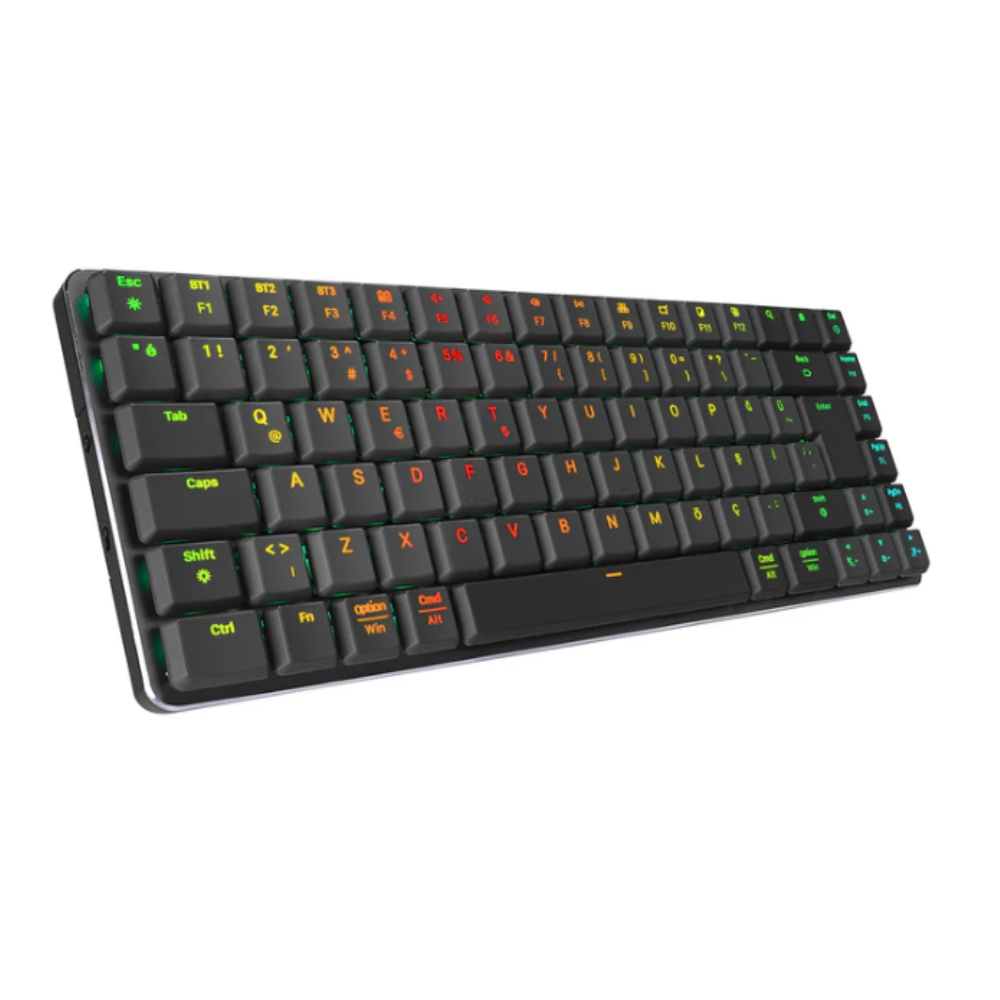 Rampage W-GRANITE Siyah/Gri Low Profile BLUE SWITCH Q RGB 2,4 ghz+ BT Mekanik Gaming Oyuncu Klavye