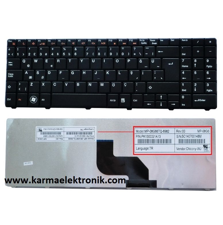 Grundig GNB 1570, 1595, 1565, 1556 Exper BLB3 Klavye Siyah TR AENK5U034384A, MP-08G66TRB02MB