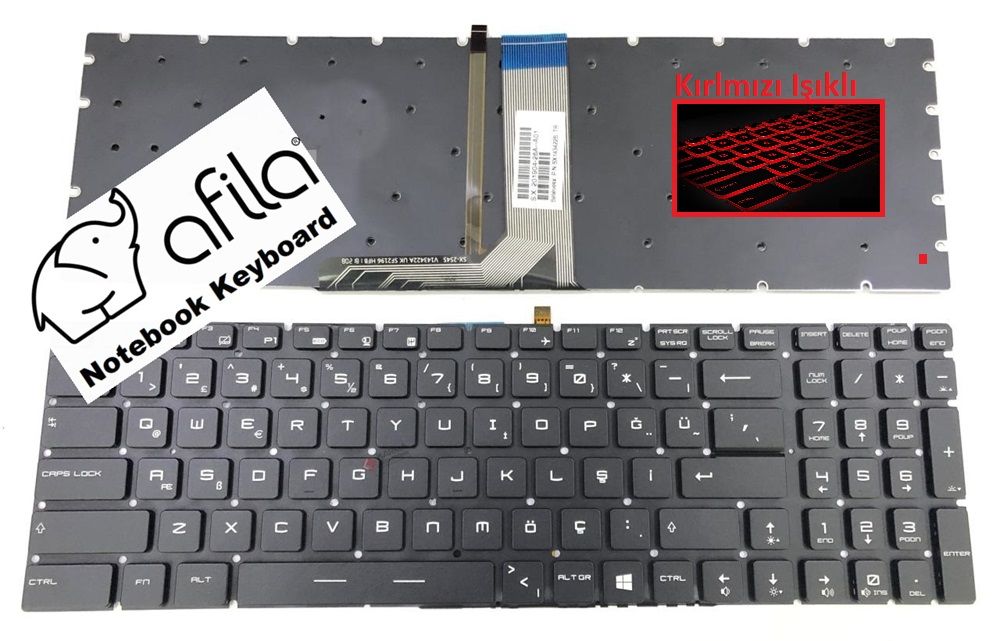 MSI GL63 8SE-439XTR, GL63 9SC-201XTR msi Uyumlu Notebook Klavye (Siyah TR) V1 / Kırmızı ışıklı