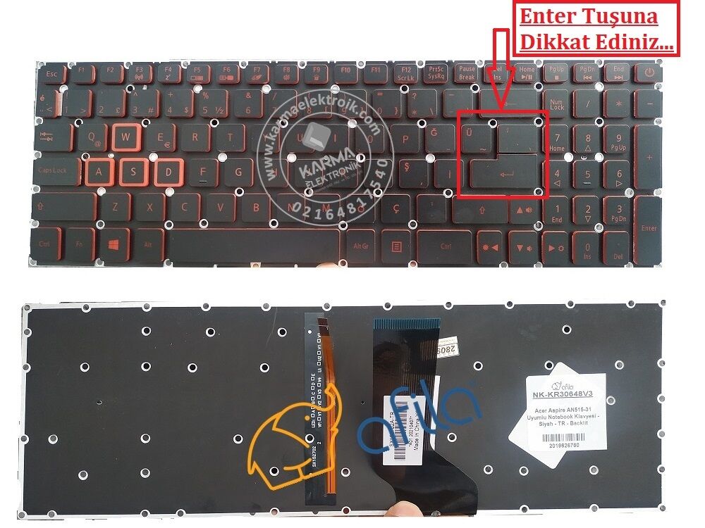 Acer 5 AN515-52-54ZN Notebook Klavyesi (Siyah TR) ışıklı Ver.3