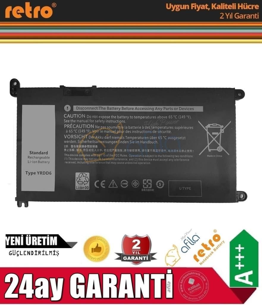 Dell inspiron 5585, 5590, YRDD6 Notebook Bataryasıi Pili / RDL-215