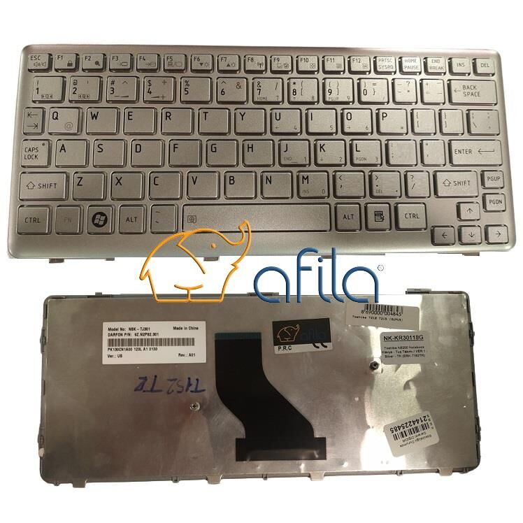Toshiba Dynabook NB200-10Z, NB205, NSK-TJ00T, 9Z.N2P82.00T, PK130811A20 Klavyesi Gümüş, Gri / İNG.