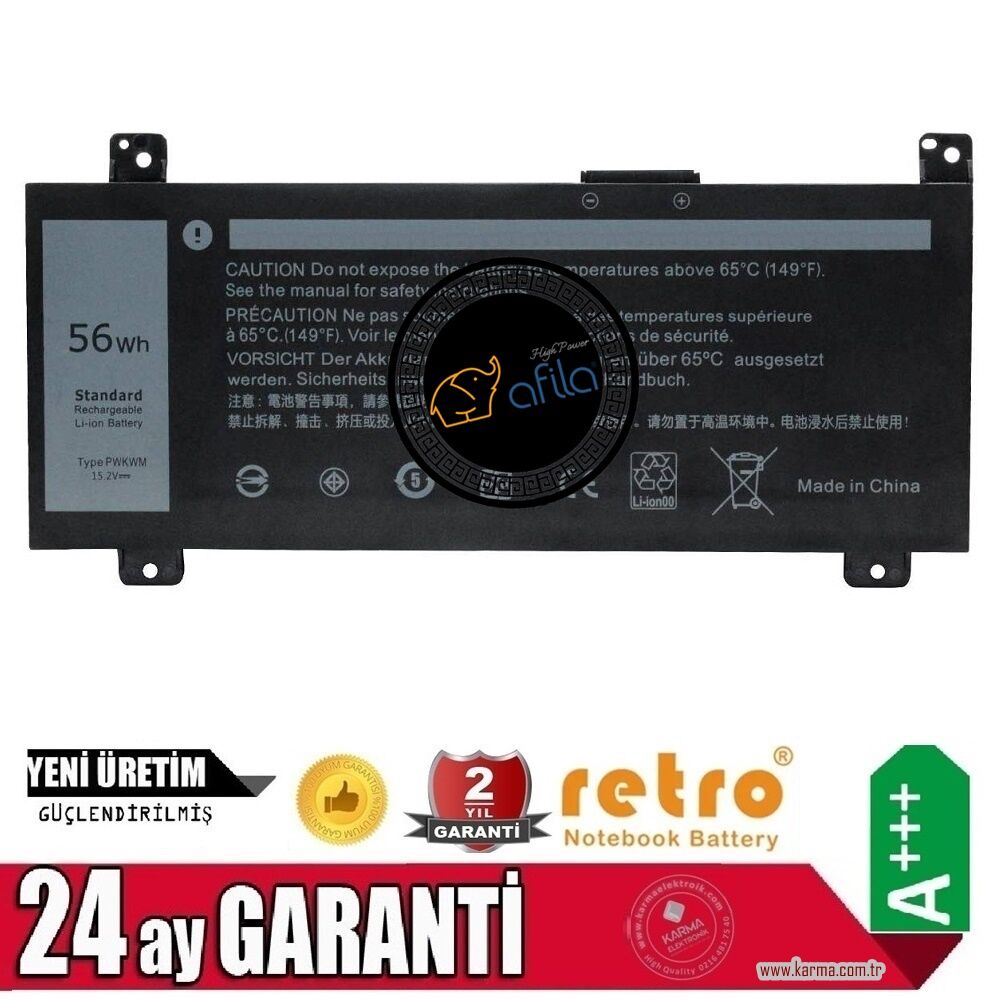 0M6WKR / 63K70 / 9KY50 Dell Notebook Bataryası, Laptop Pili