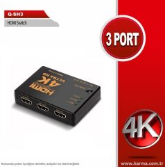 QPORT Q-SH3 3 Giriş 1 Çıkış Hdmi Switch SL-HSW4K33 HDMI 3 to 1 Kumandalı Adaptör Destekli