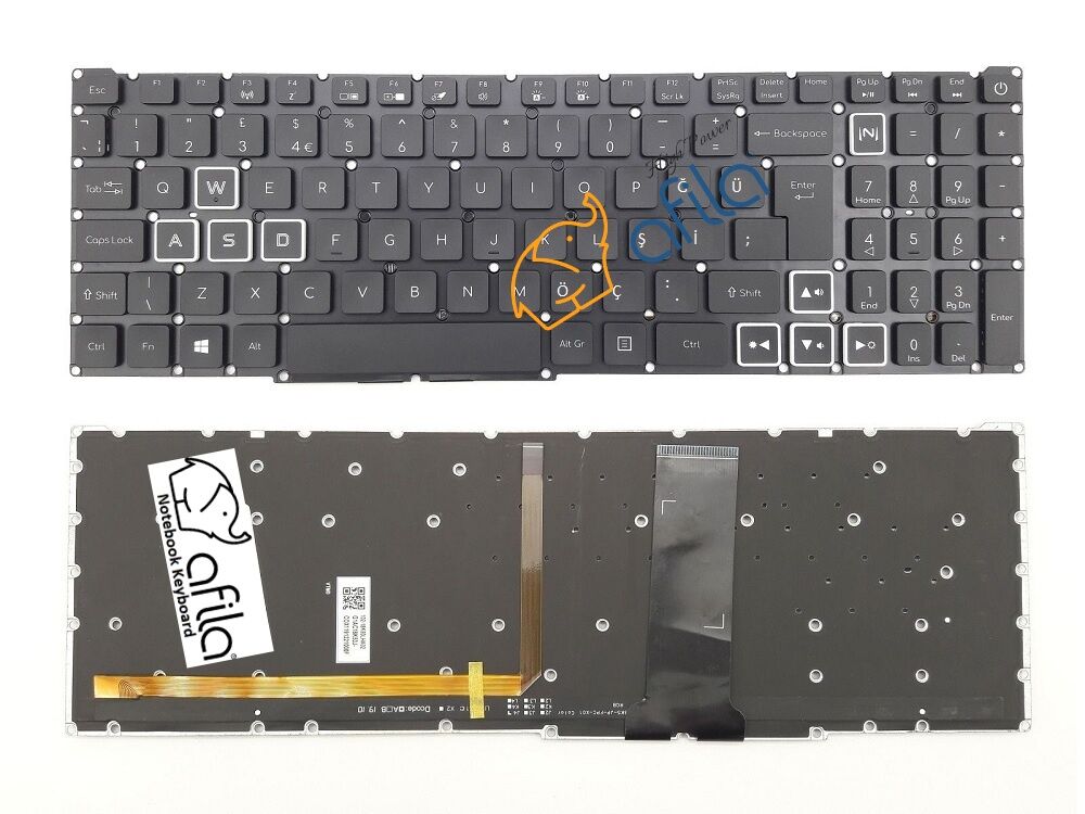 Acer Nitro 5 AN517-54-55FA Notebook Klavyesi, Tuş Takımı (Siyah TR) - Ver.2 - RGB ışıklı