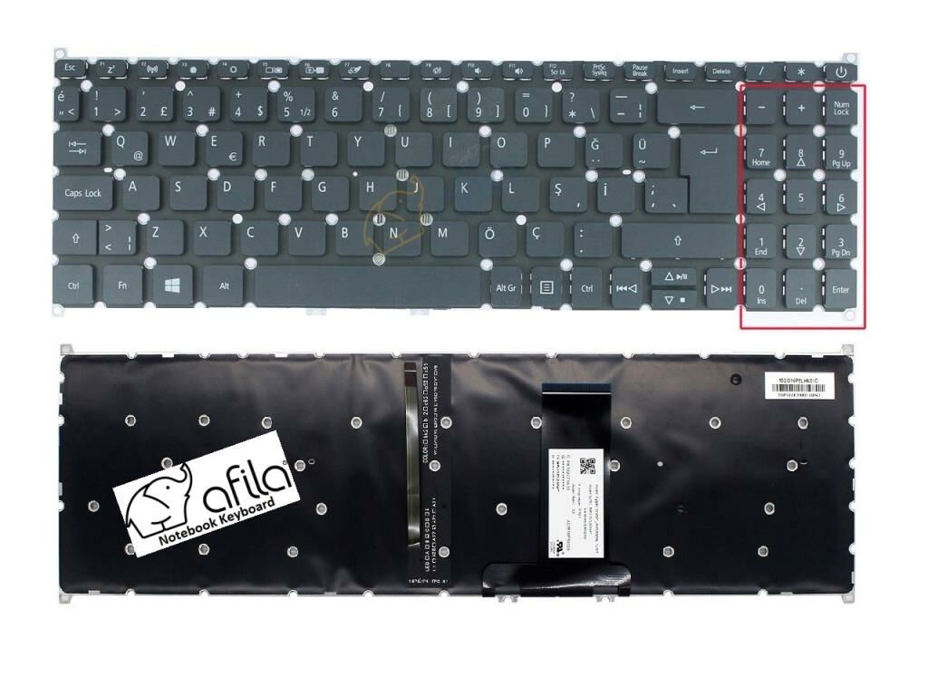 Acer Aspire 3 A315-42G-R8VU Notebook Klavyesi, Tuş Takımı (Siyah TR) ışıklı