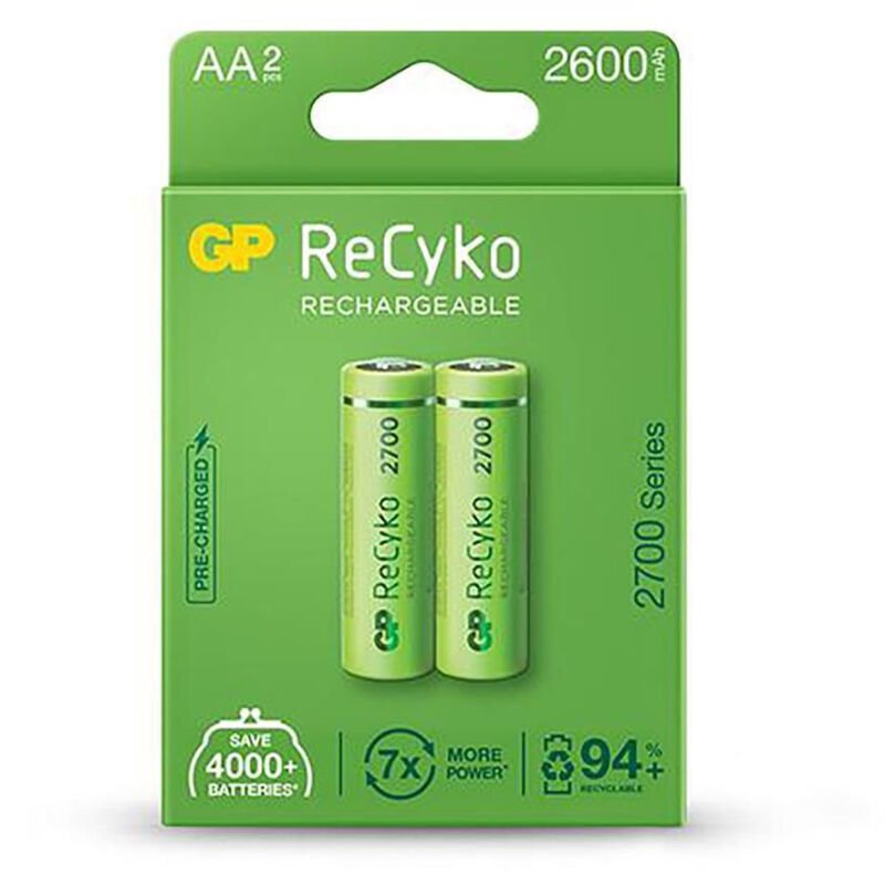 GP RECYKO 2600 MAH R6 AA ŞARJLI KALEM PİL 2'Lİ BLS PAKET YEŞİL GP270AAHCEMTR