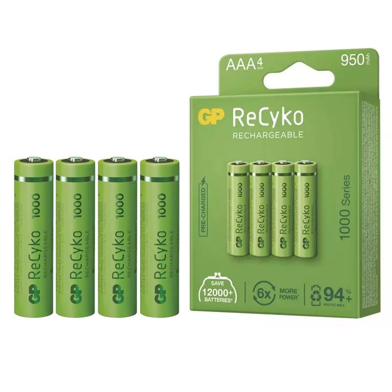 GP RECYKO 950 MAH AAA İNCE ŞARJLI KALEM PİL 4'LÜ GP100AAAHCE-2EB4 (GPRHC103E001)