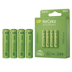 GP RECYKO 950 MAH AAA İNCE ŞARJLI KALEM PİL 4'LÜ GP100AAAHCE-2EB4 (GPRHC103E001)