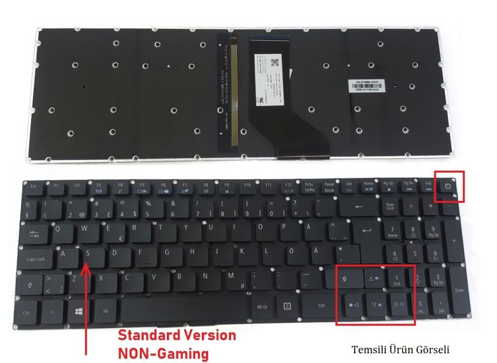 Acer 5 AN515-52-79GK Notebook Klavyesi (Siyah TR) ışıklı Ver.1