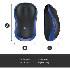 Logitech M185 Kablosuz Mouse Siyah - Mavi 910-002236