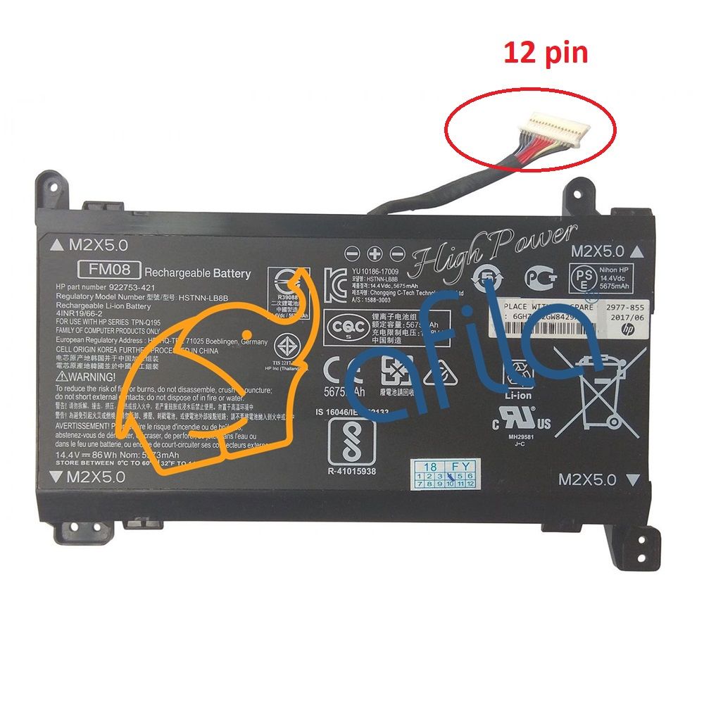 Hp Omen HSTNN-LB8A, HSTNN-LB8B,  TPN-Q195 Notebook Bataryası - Pili Ver.1 (12pin)