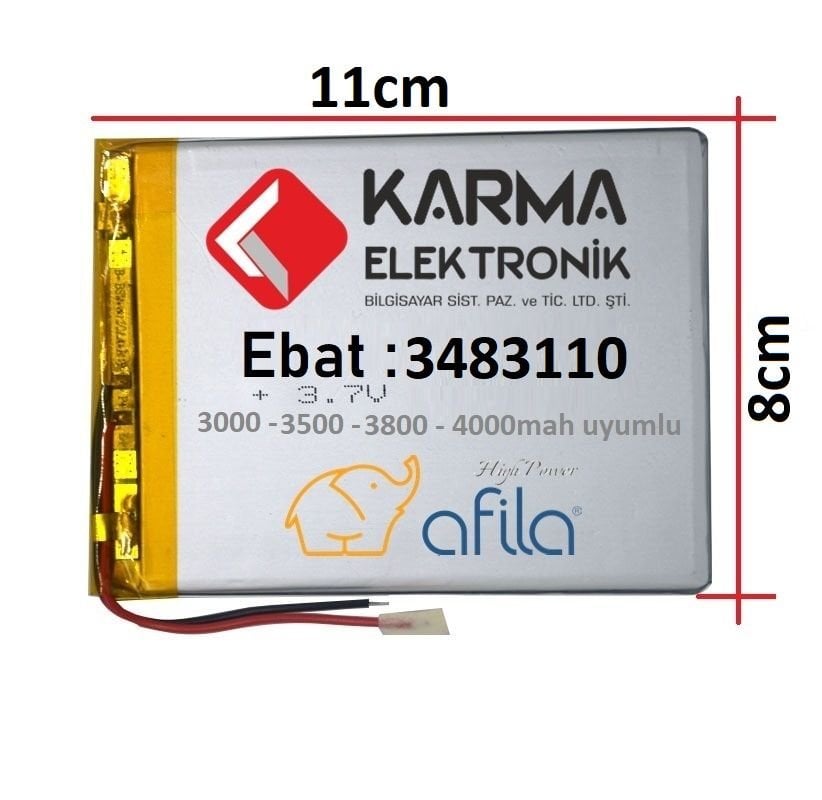 3.7Volt 4000Mah Tablet Bataryası - Pili (3483110mm) - 2 Kablolu