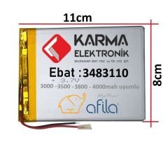 3.7Volt 4000Mah Tablet Bataryası - Pili (3483110mm) - 2 Kablolu