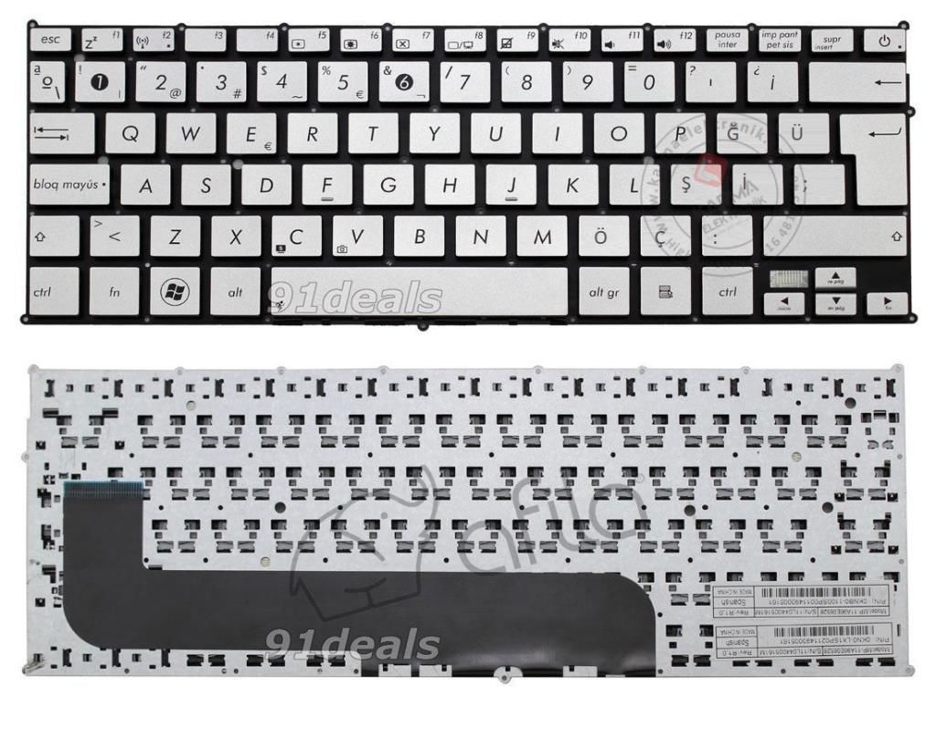 Asus Zenbook UX21E-KX002V, UX21E-DH52, UX21E-DH71 Uyumlu Notebook Klavye Gümüş Gri TR