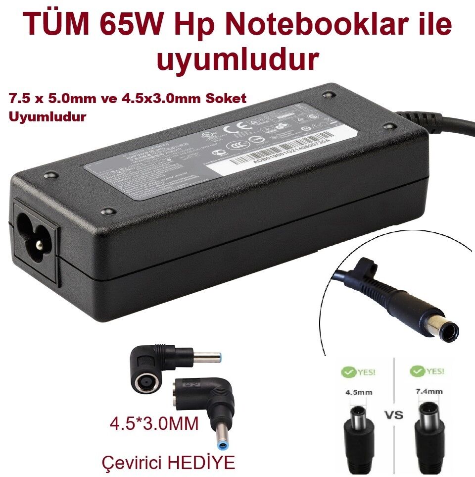Hp 15-cs3000nt 15-cs3001nt 15-cs3002nt Uyumlu Notebook Şarj Adaptörü (65W) Universal
