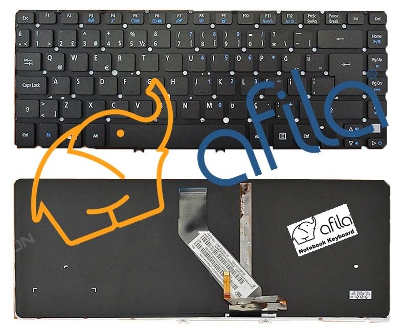 Acer Aspire R3-471, R3-471T, R3-471TG Notebook Klavyesi - Tuş Takımı / Siyah - TR - ışıklı