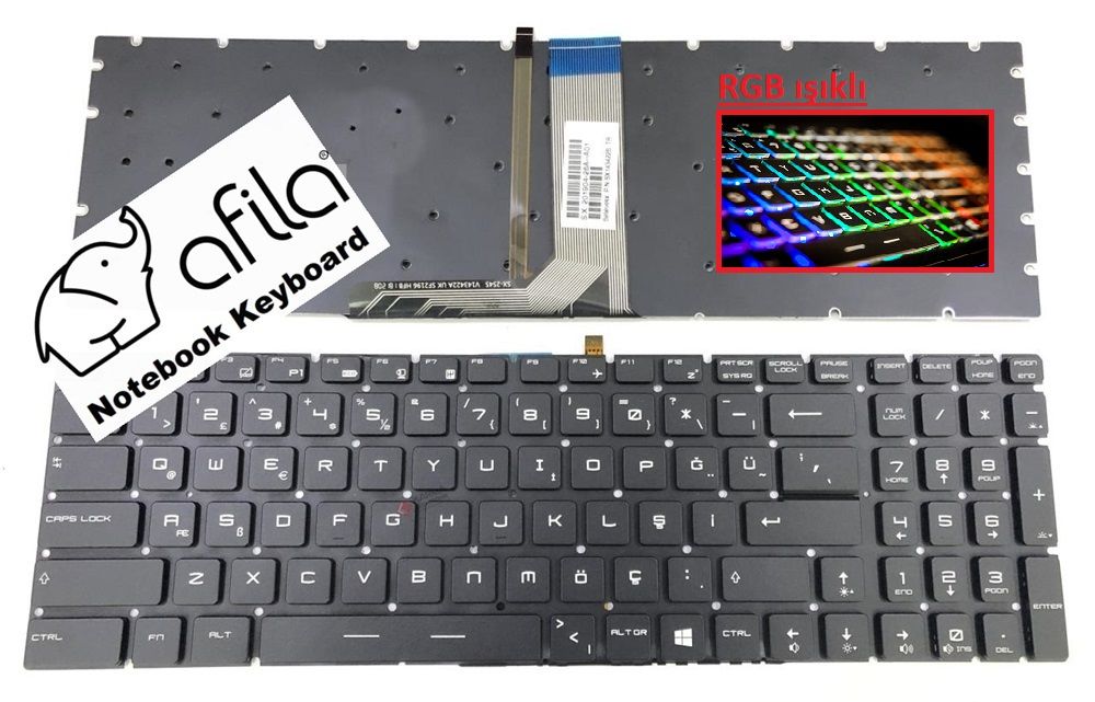 MSI GE62 Apache Pro 6QF-082TR, 6QF-096XTR msi Uyumlu Notebook Klavye (Siyah TR) V1 / RGB ışıklı