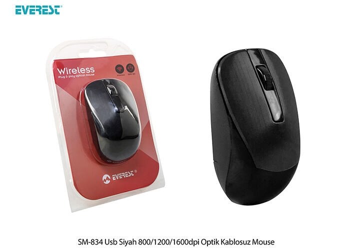 Everest SM-834 Usb Siyah 800/1200/1600dpi Optik Kablosuz Mouse