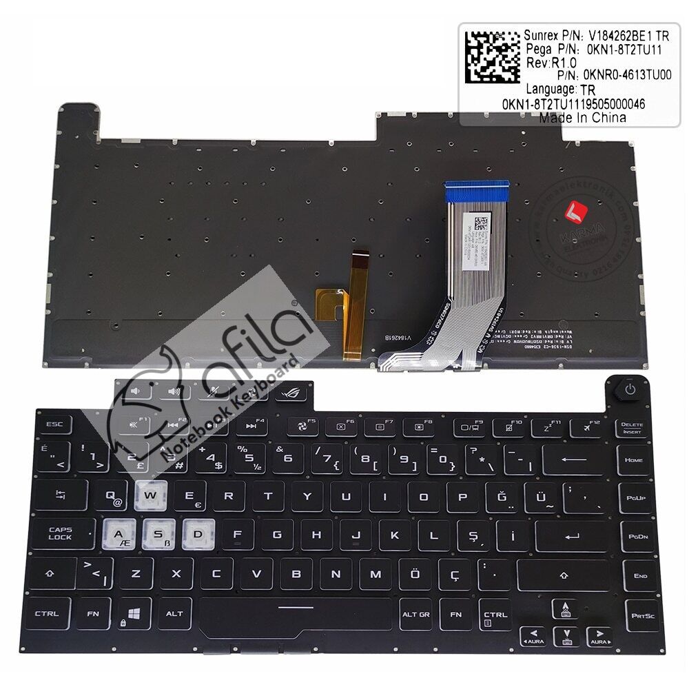 Asus ROG Strix G15 G512LWS, G512LI-HN061T Notebook Klavyesi Siyah TR - Ver.2