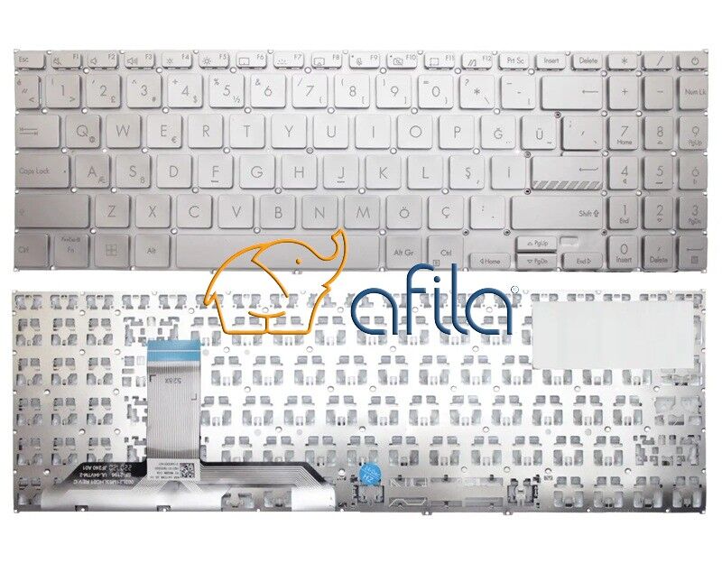 Asus X1502Z Uyumlu Notebook Klavyesi, Laptop Tuş Takımı (Silver, Gri TR) ışıklı