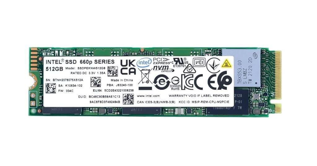 512GB İntel 660P m.2 NVMe SSD QLC 1500MB-1000MBs (SSDPEKNW512G8X1)