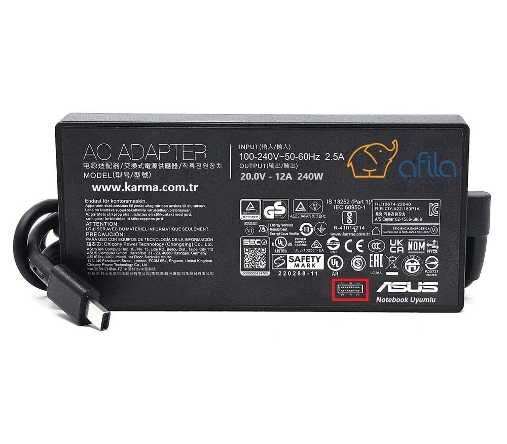 Asus uyumlu Rog Zephyrus FA401UV, FA401UU, FA401UI Adaptör, Şarj Aleti Cihazı 240W USB-C