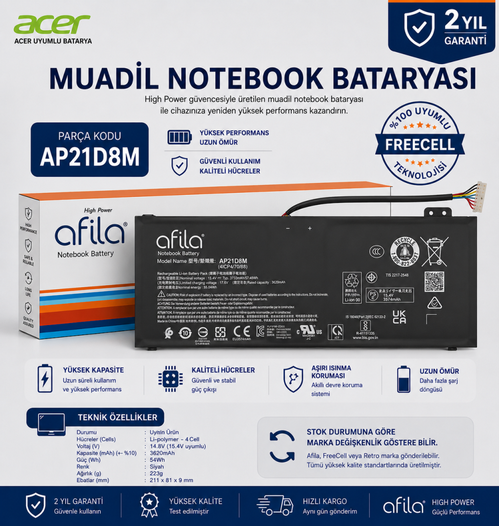 Acer Nitro V 15 ANV15-41-R99V Uyumlu Notebook Bataryası, Laptop Pili